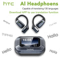 HTC OWS — Auriculares Open-Ear com Tradução em Tempo Real para 134 Idiomas | IA | Modo Sono White Noise | Ecrã LCD | Equalizador DIY