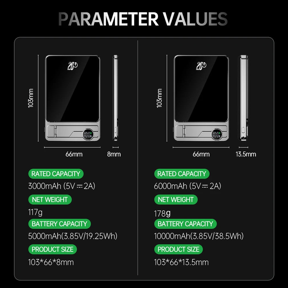 Magnetic Power Bank 10000mAh — Ultra-Slim 8mm | MagSafe | 3 em 1 iPhone, Apple Watch e AirPods | 20W