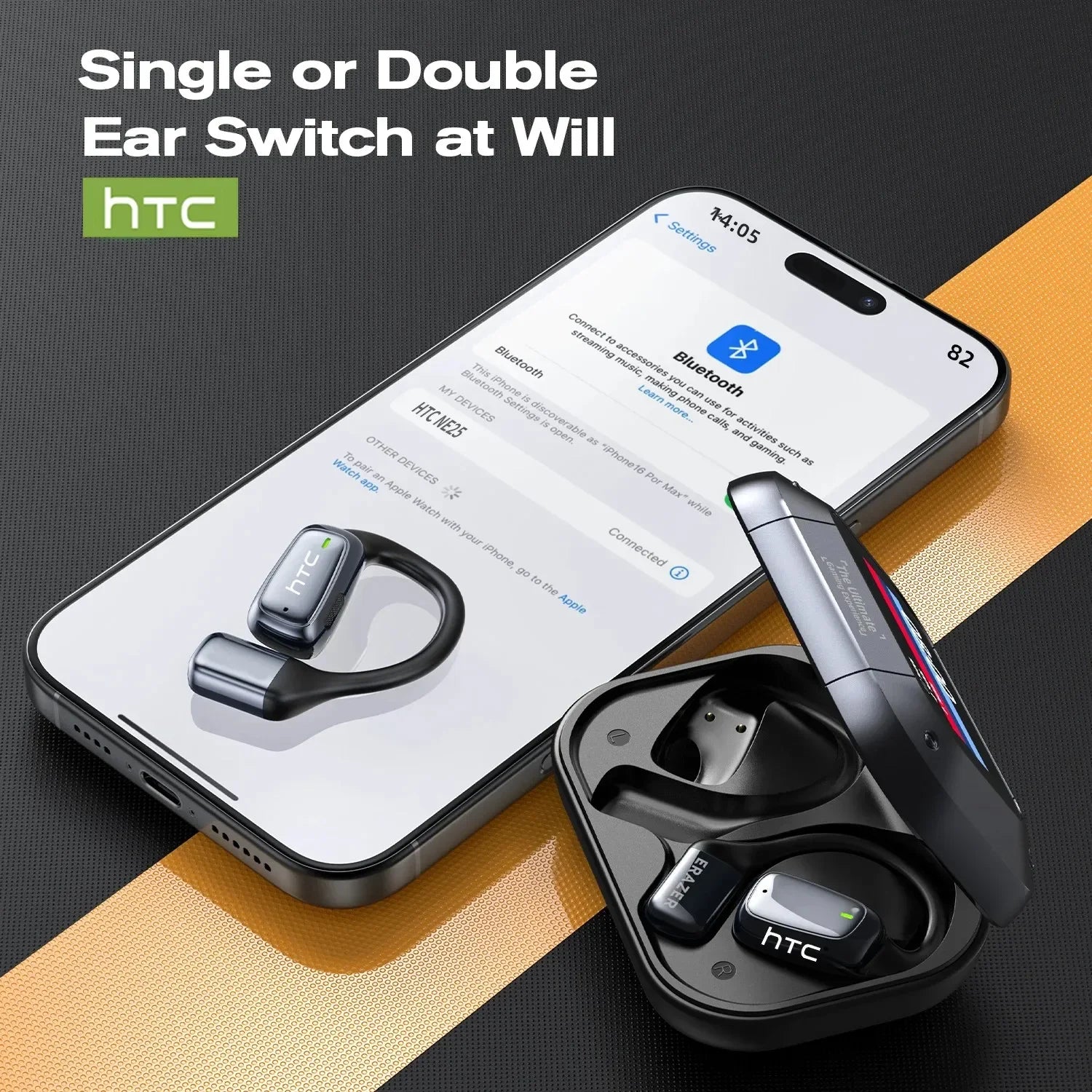 HTC OWS — Auriculares Open-Ear com Tradução em Tempo Real para 134 Idiomas | IA | Modo Sono White Noise | Ecrã LCD | Equalizador DIY
