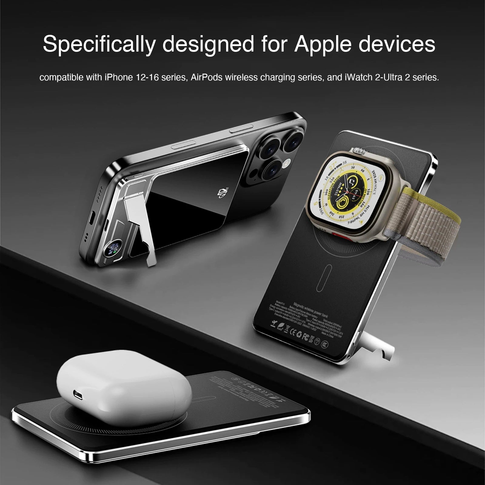 Magnetic Power Bank 10000mAh — Ultra-Slim 8mm | MagSafe | 3 em 1 iPhone, Apple Watch e AirPods | 20W