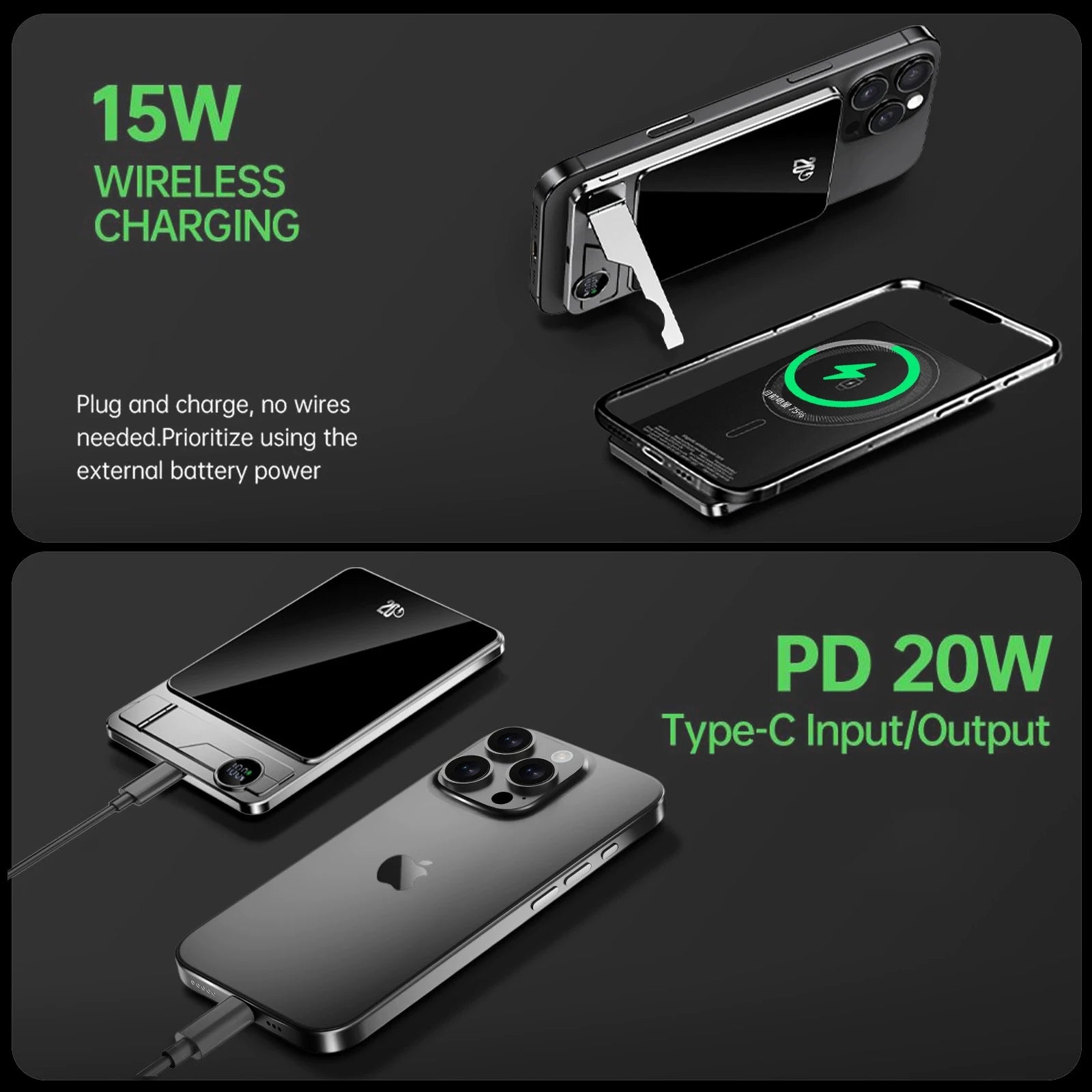 Magnetic Power Bank 10000mAh — Ultra-Slim 8mm | MagSafe | 3 em 1 iPhone, Apple Watch e AirPods | 20W