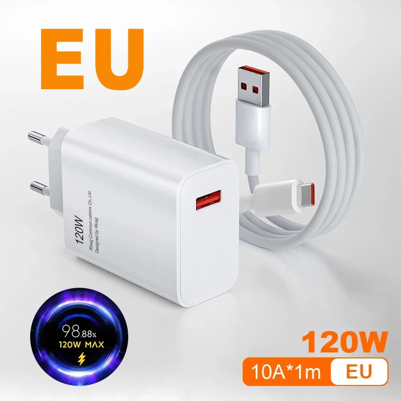 Xiaomi 120W Power Adapter Suit — Carregador Rápido 120W | Cabo USB-C Incluído | Compatível com Xiaomi, Android e USB-C