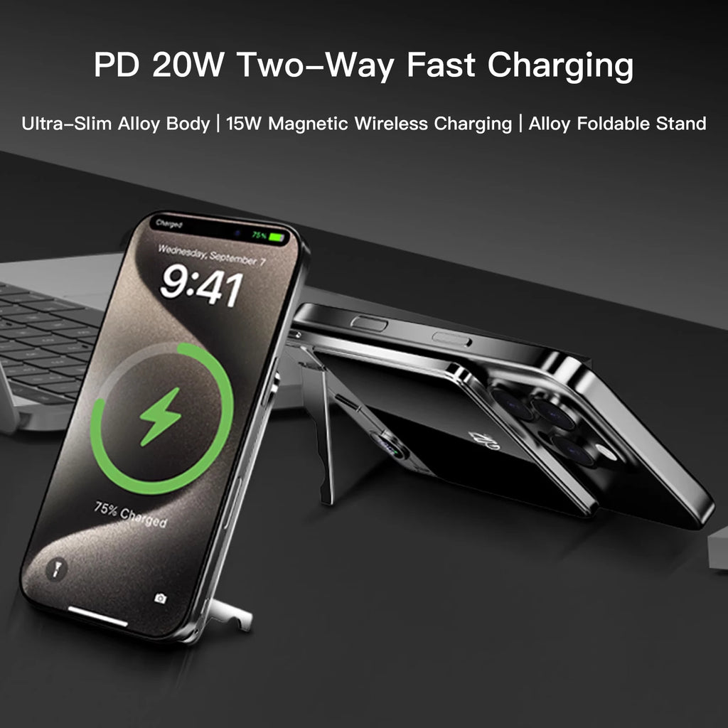Magnetic Power Bank 10000mAh — Ultra-Slim 8mm | MagSafe | 3 em 1 iPhone, Apple Watch e AirPods | 20W
