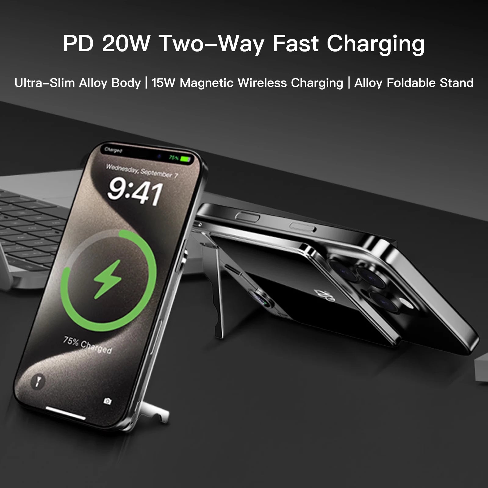 Magnetic Power Bank 10000mAh — Ultra-Slim 8mm | MagSafe | 3 em 1 iPhone, Apple Watch e AirPods | 20W